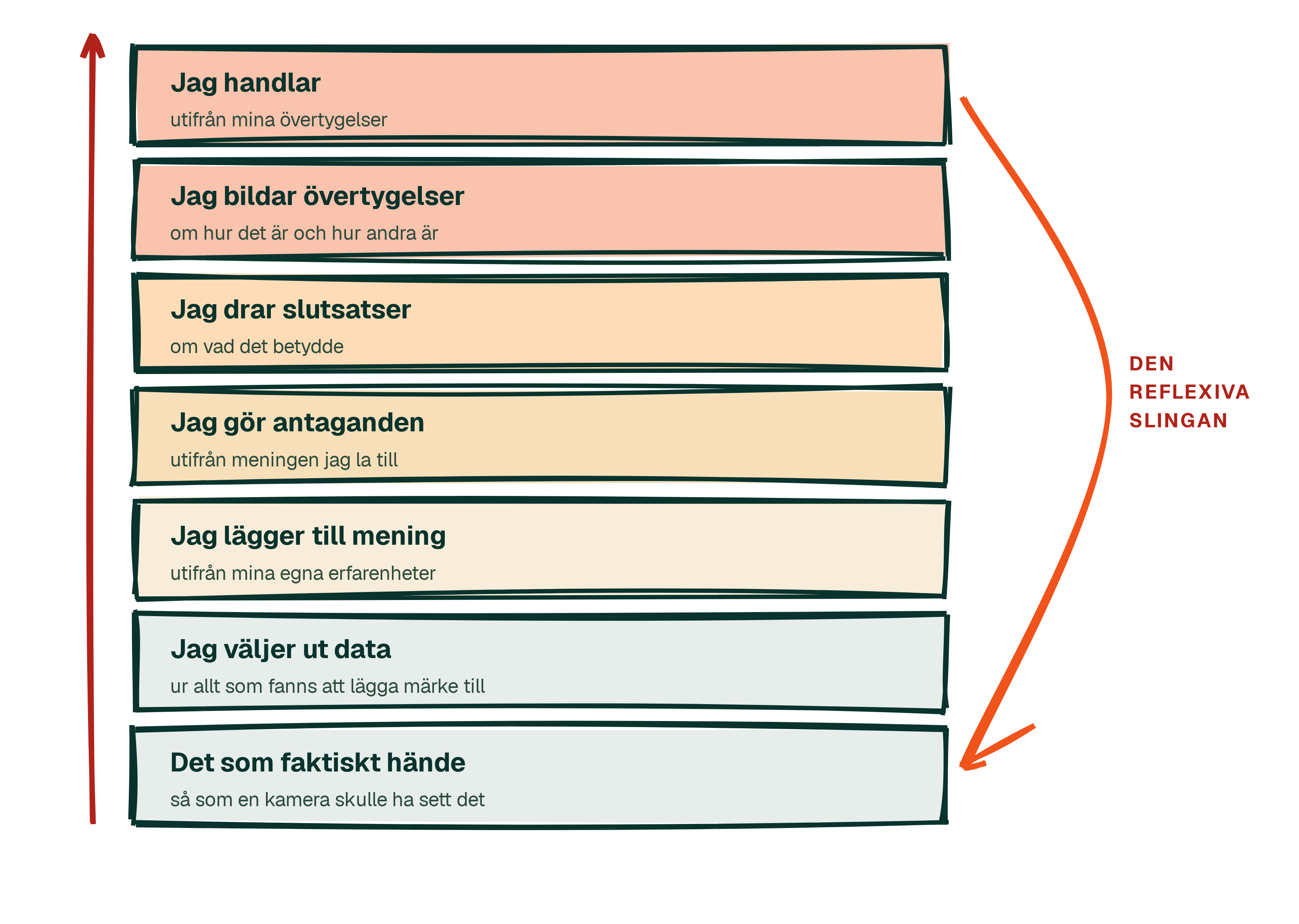 Sju steg från golvet till handlingen, med den reflexiva slingan.